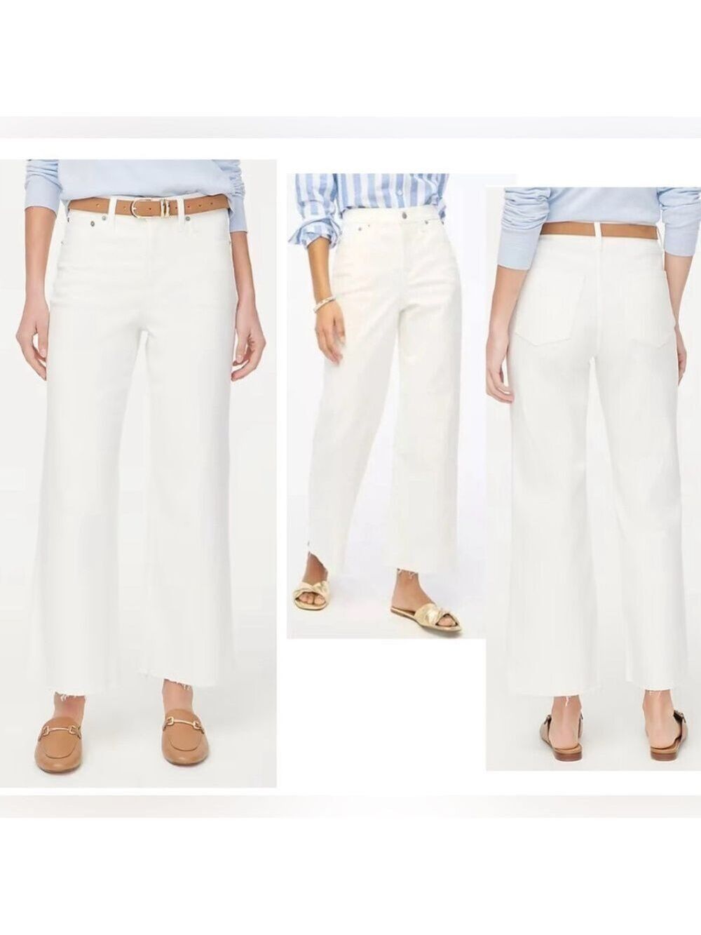 J. Crew Factory white wide-leg crop denim jeans all day stretch 31 NWT raw hem